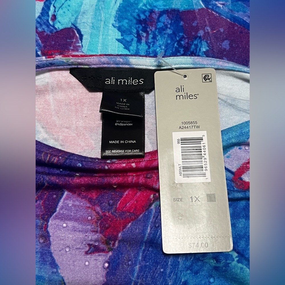 NWT Ali Miles Plus Size 1X Abstract Multi Print Tunic Top - Picture 10 of 10